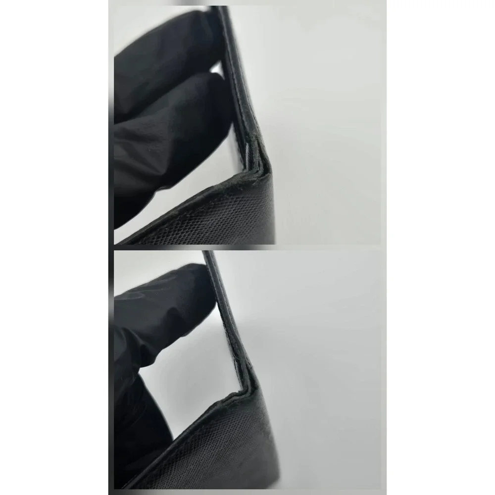Prada Saffiano Leather Bifold Card Holder Wallet Black Triangle Logo ID Window